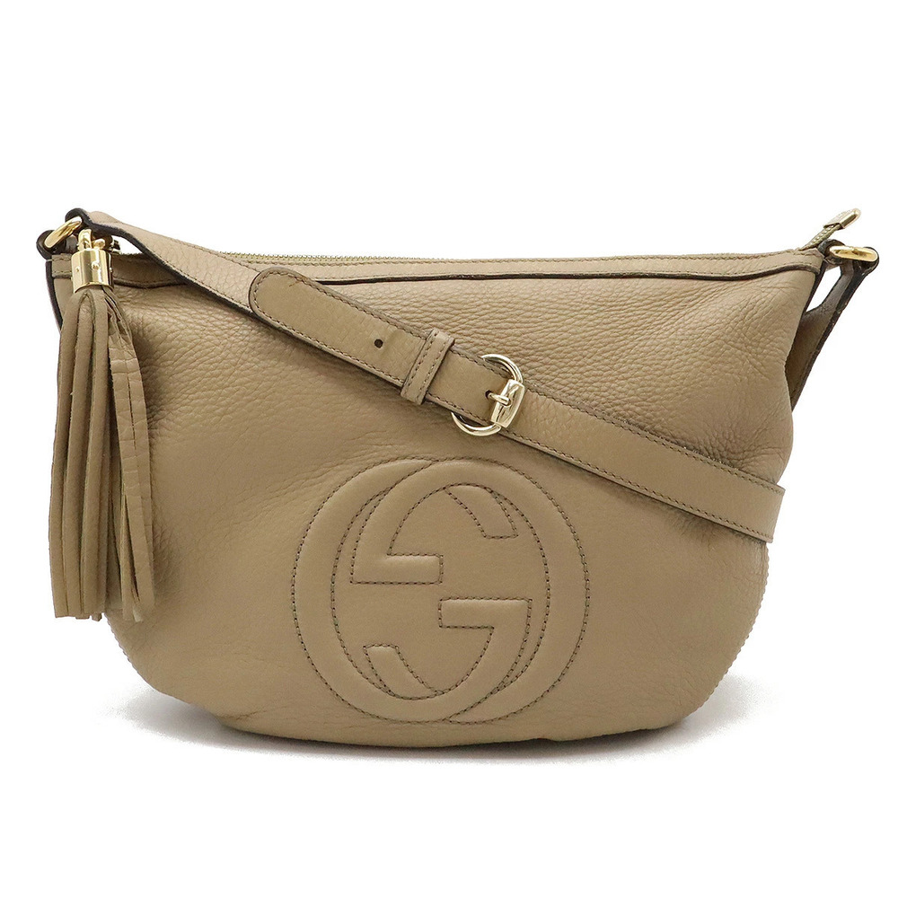 Gucci Soho Interlocking G Fringe Tassel Crossbody Bag Leather Beige Cream
